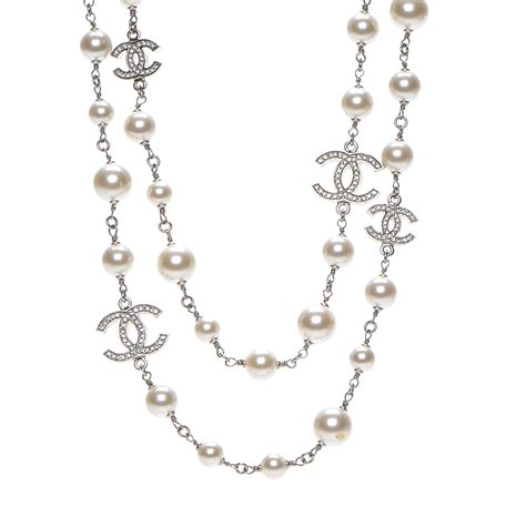 chanel cc silver necklace|Chanel necklace pearl price.